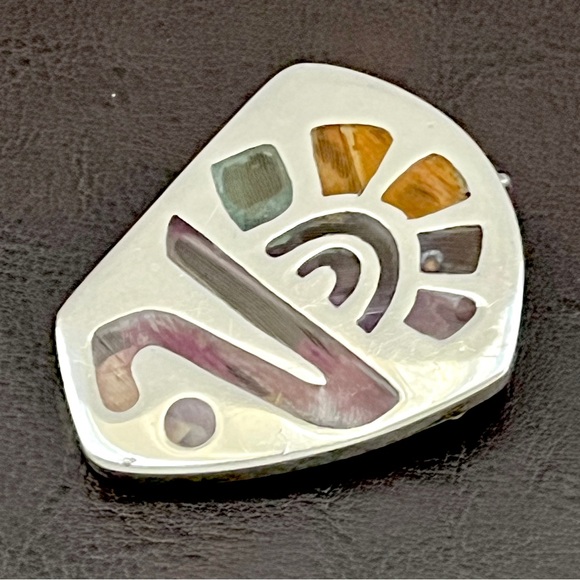 Vintage Rafael Dominguez Taxco Mexico sterling silver Pluma Azteca pendant - Picture 6 of 10